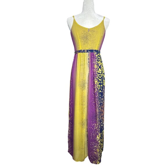 Charlie Jade Maxi Dress Small Purple Yellow Chiffon Animal Print Party Event - Picture 6 of 11